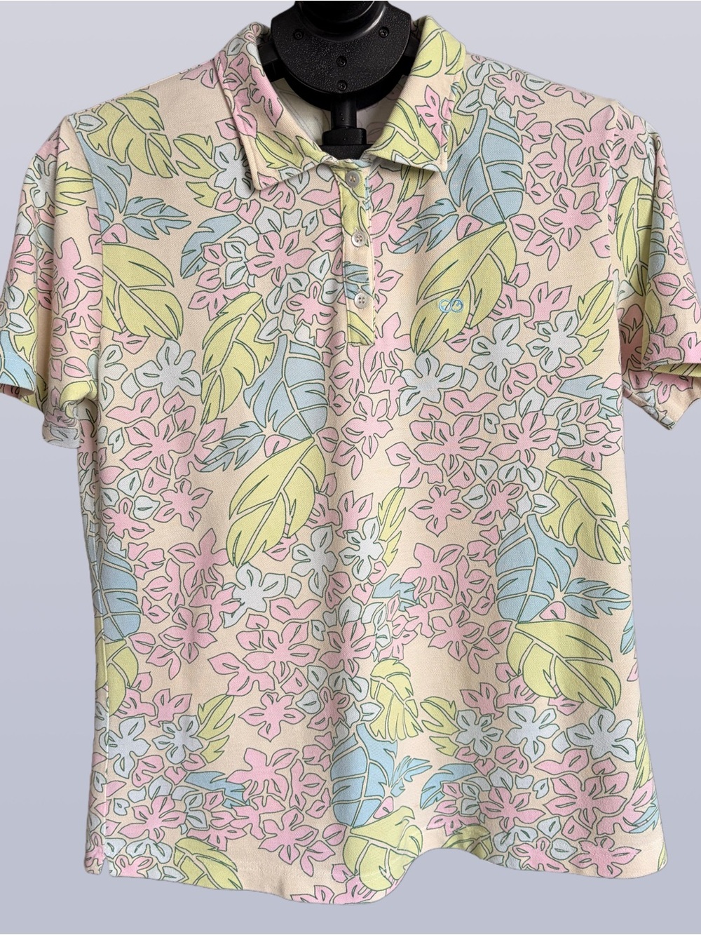 Escada Sport Floral Polo Shirt | 100% Cotton | Pastel Tropical Print | Size M
